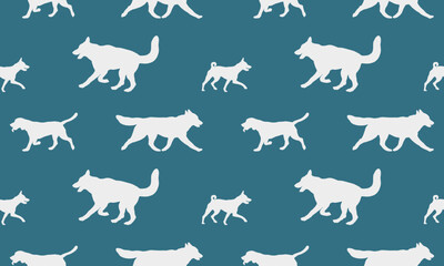 Seamless pattern. Silhouette dogs different breeds in various poses. Endless texture. Design for fabric, decor, wallpaper, wrapping paper, design.