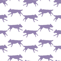 Seamless pattern. Running czechoslovak wolfdog puppy isolated on white background. Dog silhouette. Endless texture. Design for fabric, decor, template