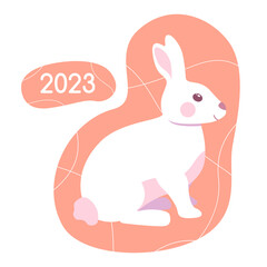 New year 2023 symbol. Cute little bunny isolated on pink background