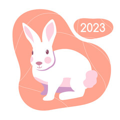 New year 2023 symbol. Cute little bunny isolated on pink background