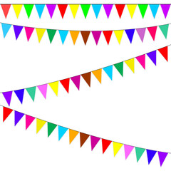 Obraz premium A set of multicolored garlands of triangular flags. Colorful multicolored holiday flags. Elements for decorating holidays, festivals or parties.