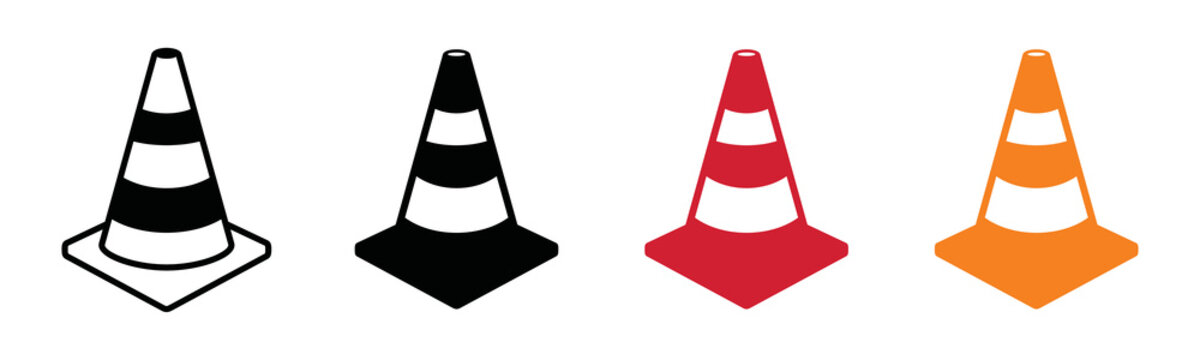 Traffic cone icon set. Road cone icon vector. Road divider with cones. Roadblock or Road barrier mark for apps or websites, symbol illustration
