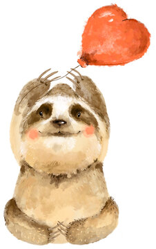 Cute Sloth With Red Balloon Transparent Png