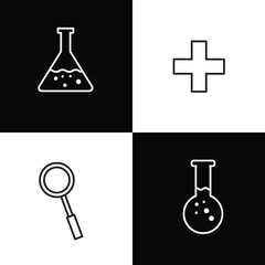 Erlenmeyer Flask, Magnifying Glass, Medical Plus, Round-Bottom Flask Icon Pack