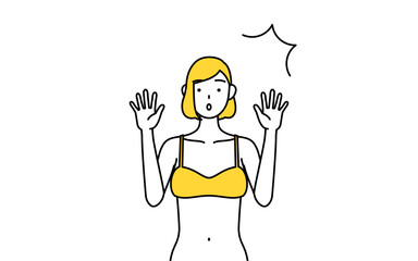 驚いて手を上げる下着姿の女性、脱毛やエステサロンのイメージ