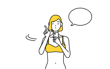 スマホを操作する下着姿の女性、脱毛やエステサロンのイメージ