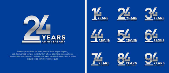 set of anniversary logo style silver color on blue background for celebration