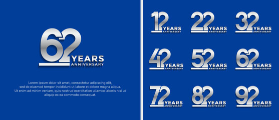 set of anniversary logo style silver color on blue background for celebration