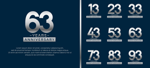 set of anniversary logo style silver color on blue background for celebration