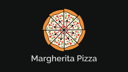 Delicious Margherita Pizza Traditional Asian Food Vector Illustration Logo Design Template