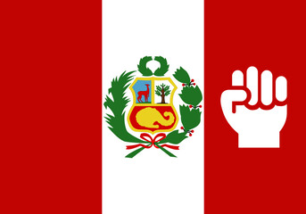 Bandera de Perú con la silueta de un puño blanco en señal de lucha o fuerza - obrazy, fototapety, plakaty