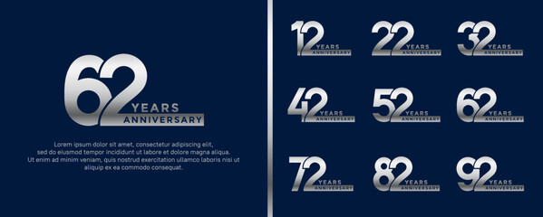 set of anniversary logo style silver color on blue background for celebration