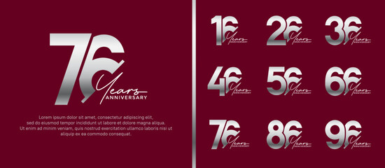 set of anniversary logo style silver and white color on red background for special moment