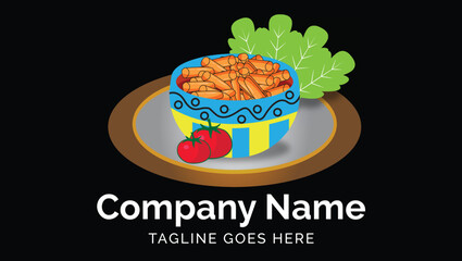 Tteokbokki Traditional Asian Food Vector Art Illustration Logo Template 