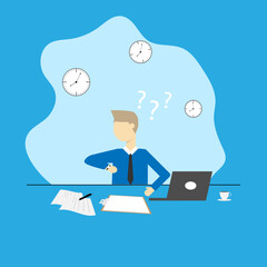 Vector manager businessman holding clock with document board hurry time concept