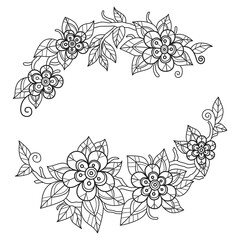 Fototapeta premium Beautiful flower frame hand drawn for adult coloring book