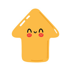 Cute funny yellow arrow icon. Vector hand drawn cartoon kawaii character illustration icon. Isolated on white background. Yellow arrow up direction