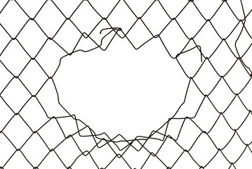Stainless still Wire mesh rhombus form on white background. Still wire mesh fence