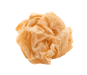 lump of crumpled brown Kraft paper isolated on a white background