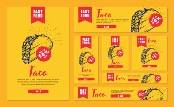Template set banners taco in different formats for social media and websites