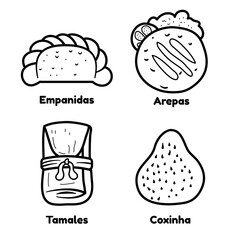 COLORING BOOK OF LATINA FOOD HAND DRAWN STYLE