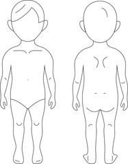 Child figure line drawing croqui for flat fashion sketches and cads. Vector mannequin isolated design.