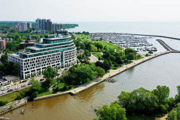 Aerial of the waterfront area of Oakville, Ontario, Canada - 554677602
