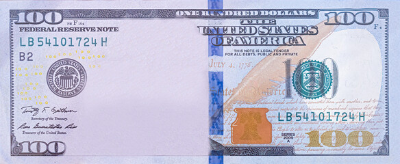 U.S. 100 dollar border with empty middle area. Copy space - obrazy, fototapety, plakaty