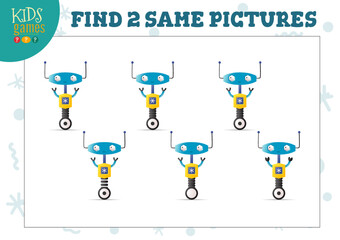 Find two same pictures kids game vector illustration