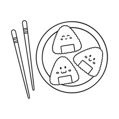 Onigiri doodle. Japanese food in sketch style. Asian cuisine. Hand drawn vector illustration isolated on white background