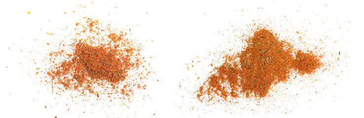 Mixed spices isolated on white background. Garlic fennel paprika carrots pepper basil celery,...