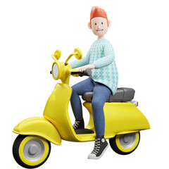 PNG of a 3d character boy sitting on a motorcycle