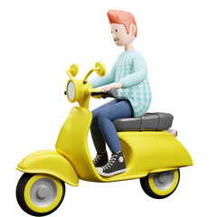 PNG of a 3d character of a boy riding a motorcycle