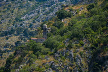 The old church is high in the mountains. Balkans.