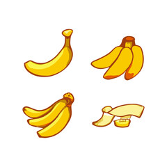 Banana Flat Design Fruit Icon. Banana icon set. Isolated vector illustration icons set. Tropical fruits.