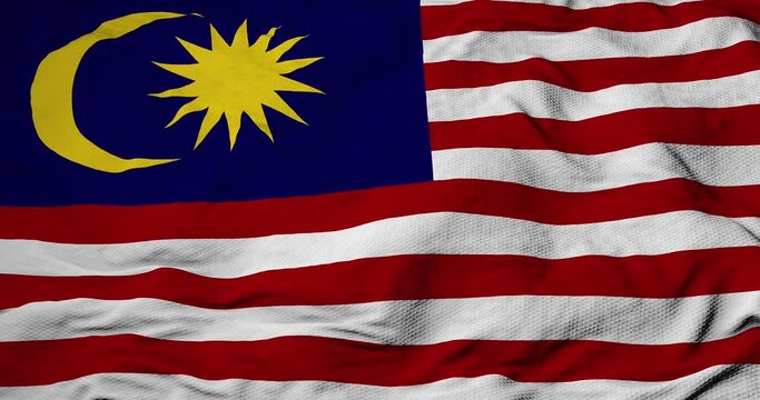 Full frame close-up on the waving flag of Malaysia in 3D rendering.