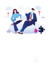 Business people are working together with laptops, business concept illustration 