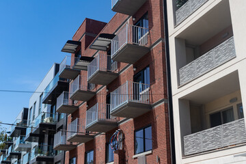 Row of Modern Residential Buildings with Balconies in Astoria Queens of New York City