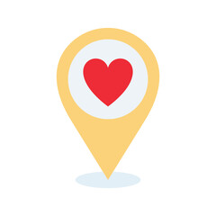 Favourite places icon. Liked places pin, love location pointer with heart. Happy Valentines Day.