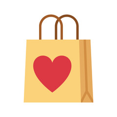 Shopping bag with heart icon. Valentines day sales. Vector illustration