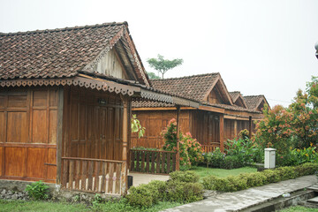 Fototapeta na wymiar A rumah adat Jawa Tengah, also known as a rumah Joglo, is a typical dwelling in Central Java, Indonesia.