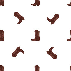 Obraz premium Cowboy boots with ornament seamless pattern. Wild west theme. Hand drawn colored trendy vector illustration on white background