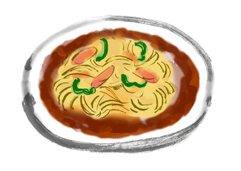 あんかけパスタの手描き和風イラスト