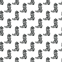 Cowboy boots with ornament seamless pattern. Wild west theme. Hand drawn colored trendy vector illustration on white background