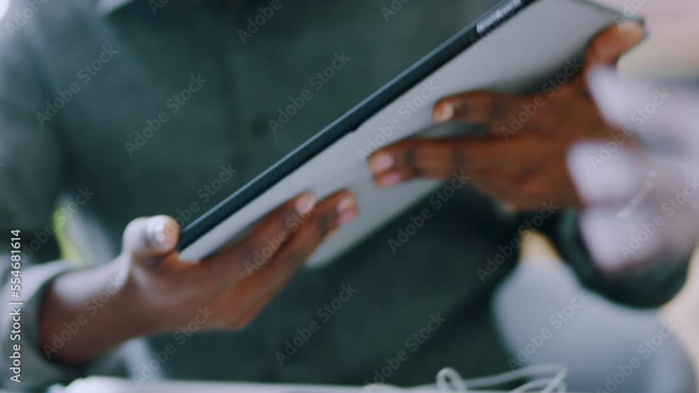 Poster business people hands, tablet and engineering prototype of turbine project, graphics or 3d rendering
