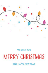 Colourful hand drawn string of lights. Christmas card. Vector illustration