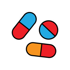 Tablets pills icon illustration. Outline color icon style. icon related to healthcare and medical. Simple vector design editable