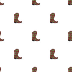 Cowboy boots with ornament seamless pattern. Wild west theme. Hand drawn colored trendy vector illustration on white background
