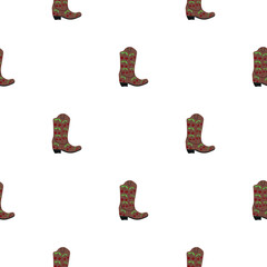 Cowboy boots with ornament seamless pattern. Wild west theme. Hand drawn colored trendy vector illustration on white background