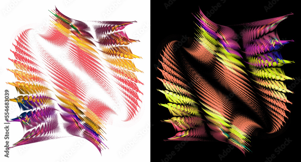 Poster multicolored striped, wavy patterns on white and black backgrounds. set of graphic design elements. 
